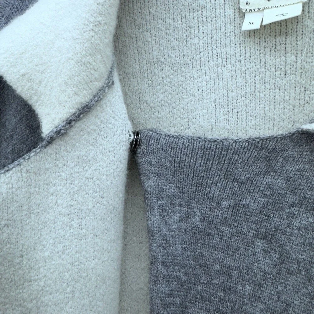 Anthropologie Asymmetric Zip Knit Moto Jacket‎ Sweater Grey Ivory XL
